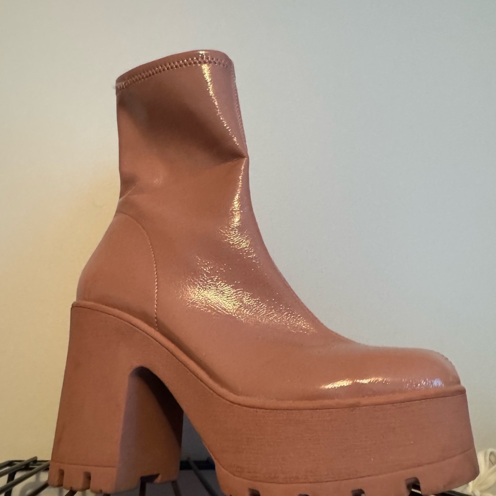 Call It Spring Glossy Tan Platform Boots